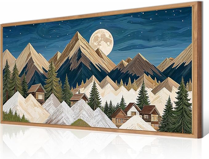 Large Mountain Wall Art Framed Rustic Wood Mountain Wall Decor for Living Room Bedroom Dining Room Office 20x40 Inch Single Artwork