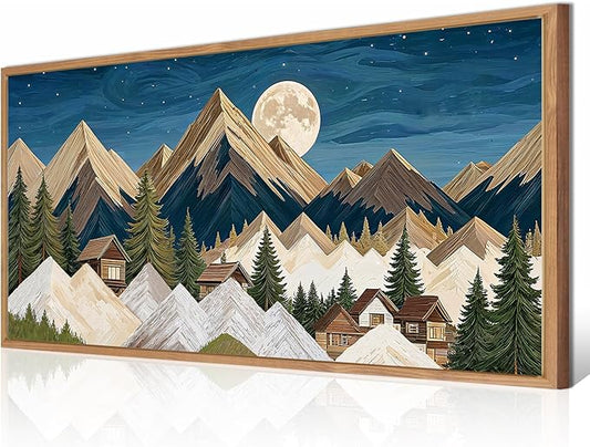Large Mountain Wall Art Framed Rustic Wood Mountain Wall Decor for Living Room Bedroom Dining Room Office 20x40 Inch Single Artwork