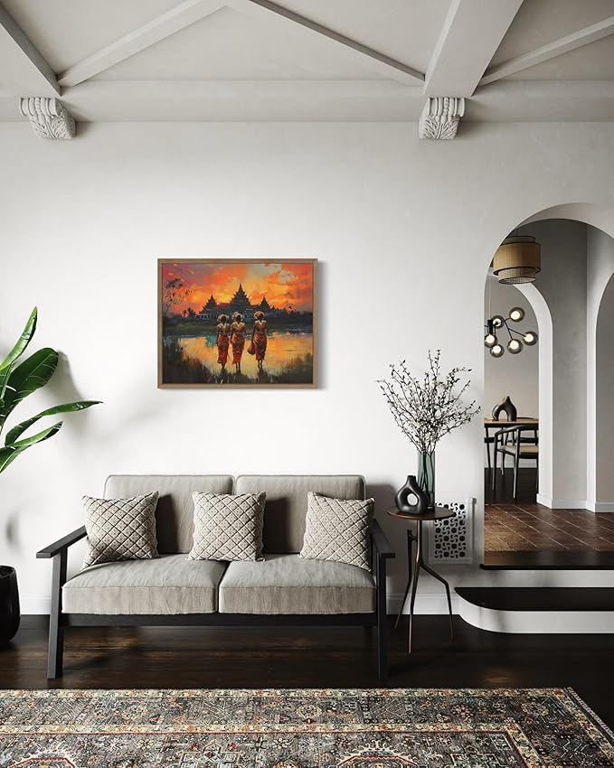 Cambolia Art Print Poster, Asia Oriental Countries Culture Wall Art Asian Paintings for Bedroom Bathroom Living Room Decor 97 (Cambolia, 24 x 36 inches, Wood Frame)