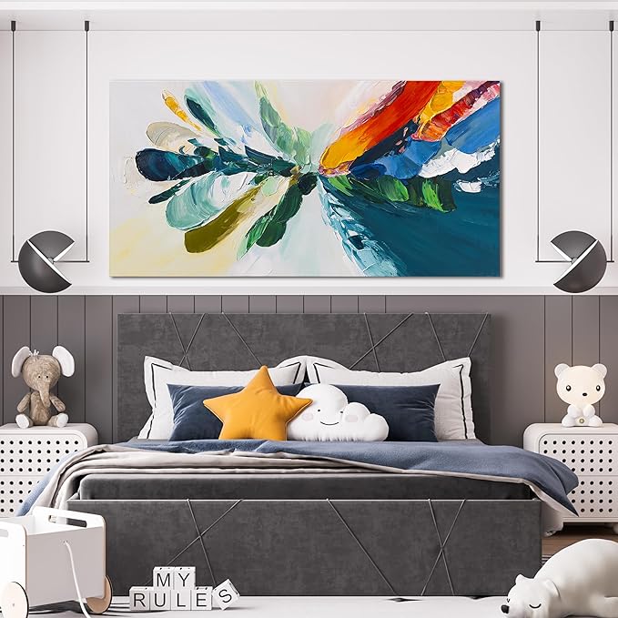 Canvas Wall Art Decor Modern Wall Art Pictures For Living Room Blue White Wall Art Decor Canvas Abstract Art Colorful Abstract Wall Art Prints Art Work For Bedroom Office Home Wall Decor 24" x 48"