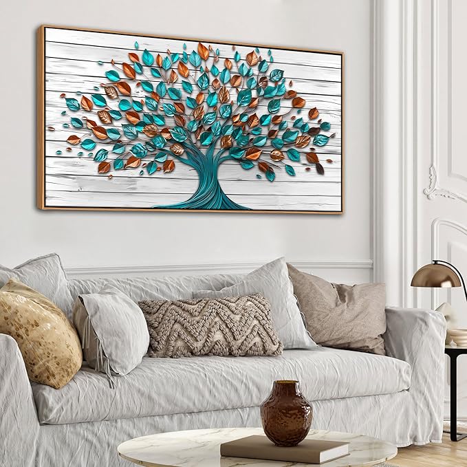 Mofutinpo Tree of Life Wall Art for Living Room, Office, Bedroom & Kitchen - Framed Canvas Painting, 24x48IN