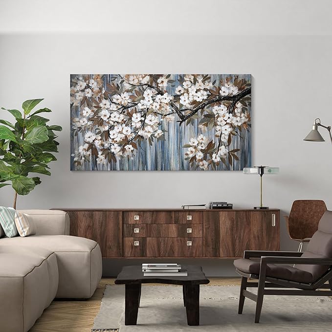 Large Canvas Wall Art for Living Room Wall Decor Abstract White Flower Tree with Gray Driftwood Picture Modern Framed Canvas Prints Artwork Ready to Hang for Bedroom Home Wall Decoration size 29x58