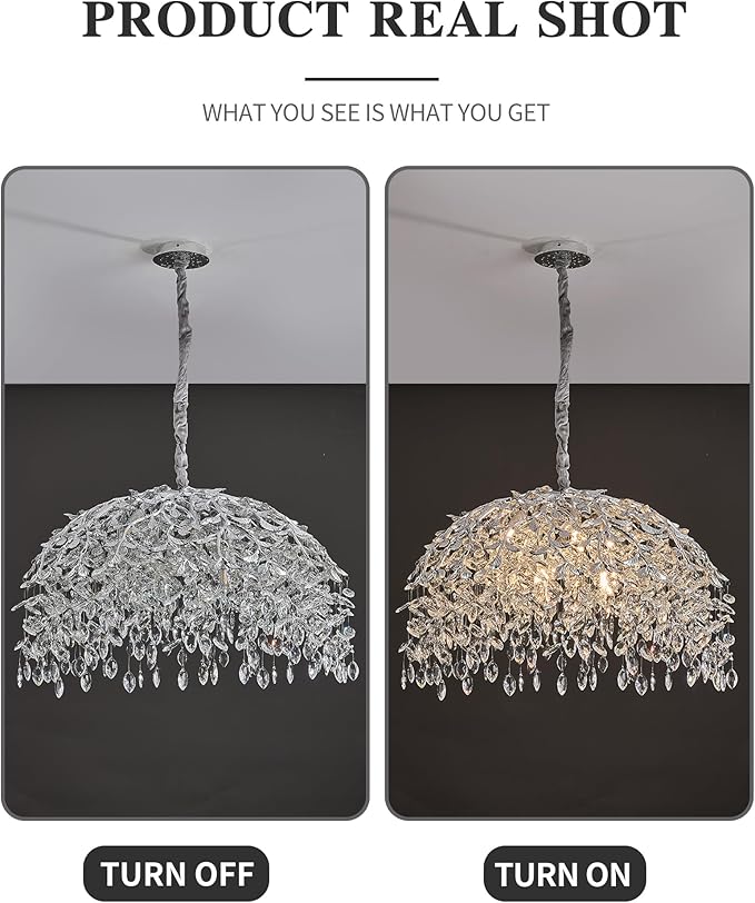 Modern Crystal Chandelier for Dining Room, 31.5" 10-Light Chrome Tree Branch Chandeliers, Luxury K9 Crystal Round Chandeliers for Kitchen Island Living Room