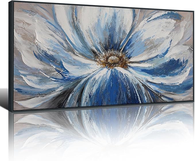 Mofutinpo Flower Wall Art Canvas Art Wall Decor For Living Room Home Decor Bedroom Pictures Aesthetic Blue Large Wall Art Framed Artwork For Walls Modern Kitchen Decor 29×58 Blacke Framed