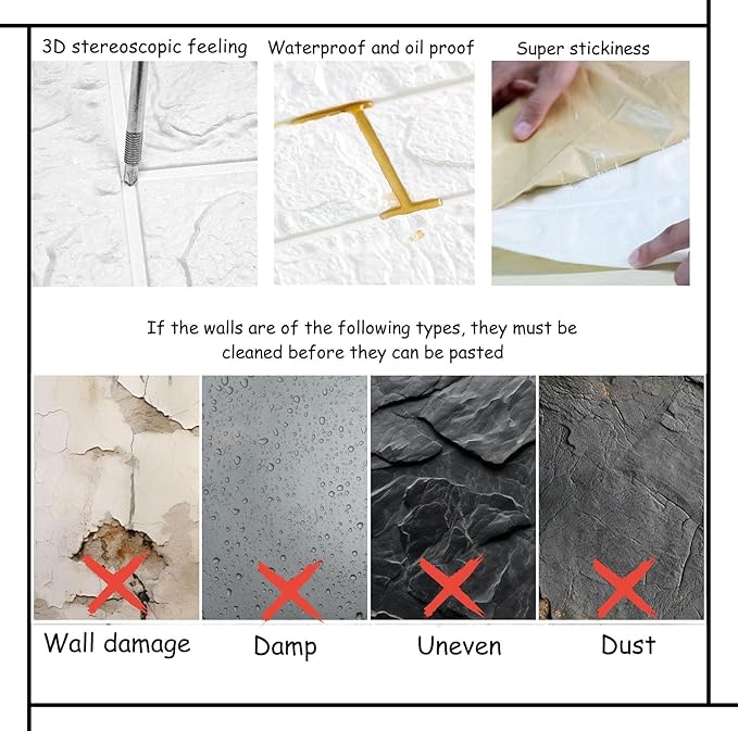 3D Wall Panels Peel and Stick in Red White Stone, 10 PCS XPE Foam Stone 3D Wallpaper, Faux Brick Wall Panels for Bedroom, Stairs, Kitchen