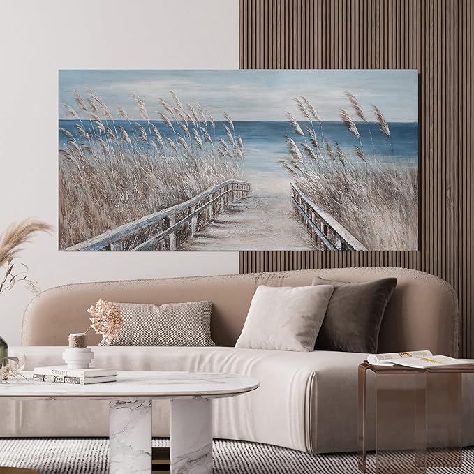 Canvas Wall Art Decor Oversize Modern Wall Art Decorations Artwork for Walls Large Blue Beach Coastal Textured Wall Art Prints Pictures Wall Decor Wall Art 39" X 78" For Walls Home Office Decor