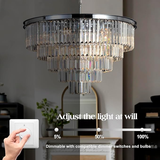 Crystal Chandelier Modern Chandeliers Lighting Pendant Ceiling Light Fixture 5-Tier for Dining Room Living Room Bedroom W28'' Chrome Finished 10 Lights