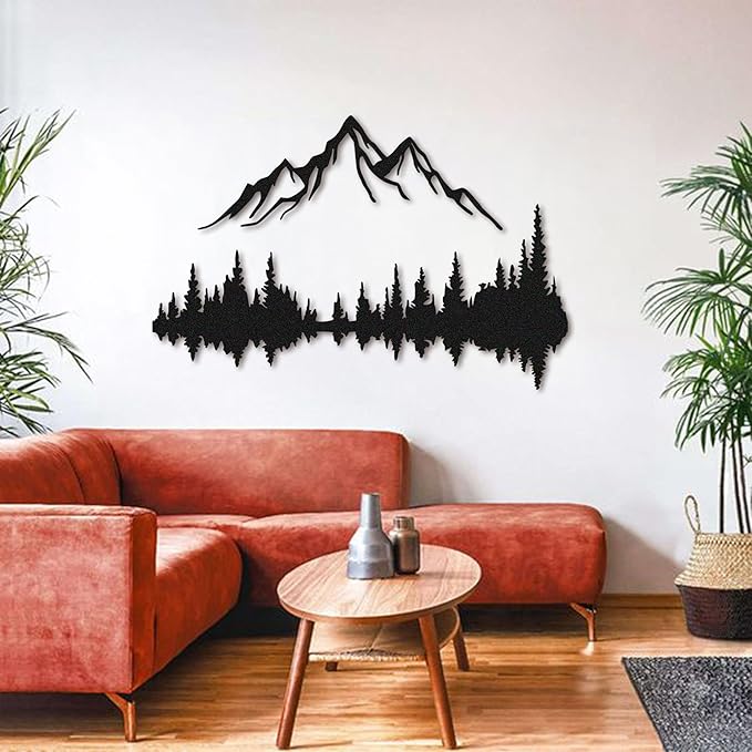Metal Wall Art | Mountain & Forest Wall Sculptures | Rustic & Modern Wall Decor for Living Room, Home, Bedroom, Office, Kitchen & Outdoor (Black, 59'' x 39'' IN)