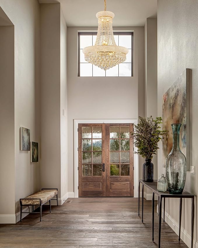 14 Lights Gold Finish Empire Crystal Chandelier Lighting for Dining Room Living Room Foyer Hallway Entryway (Dia 24'')