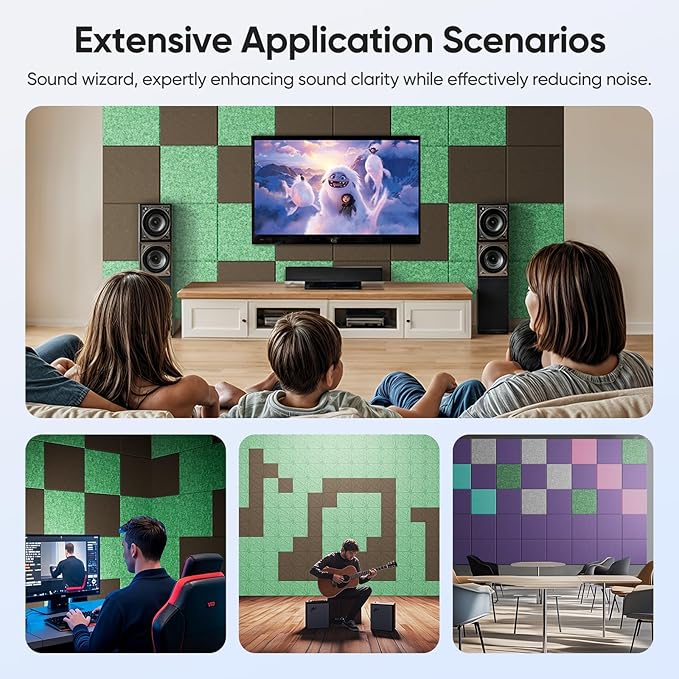 12 Pack 12" X 12" X 0.4" Acoustic Panels for Wall Sound Absorbing, Square Self-Adhesive Sound Panel, High Density Suitable for Multiple Scenarios(Forest Green)