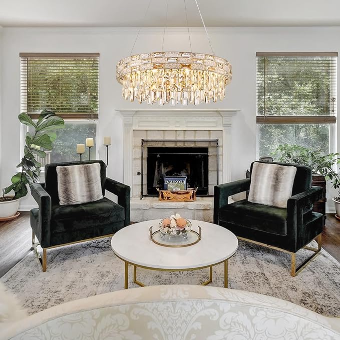 Modern Crystal Chandelier,8-Light Gold Chandelier Light Fixture Luxury K9 Crystal Oval Pendant Ceiling Light Fixture for Dining Living Room Kitchen Island Bar (D22.8Inch)