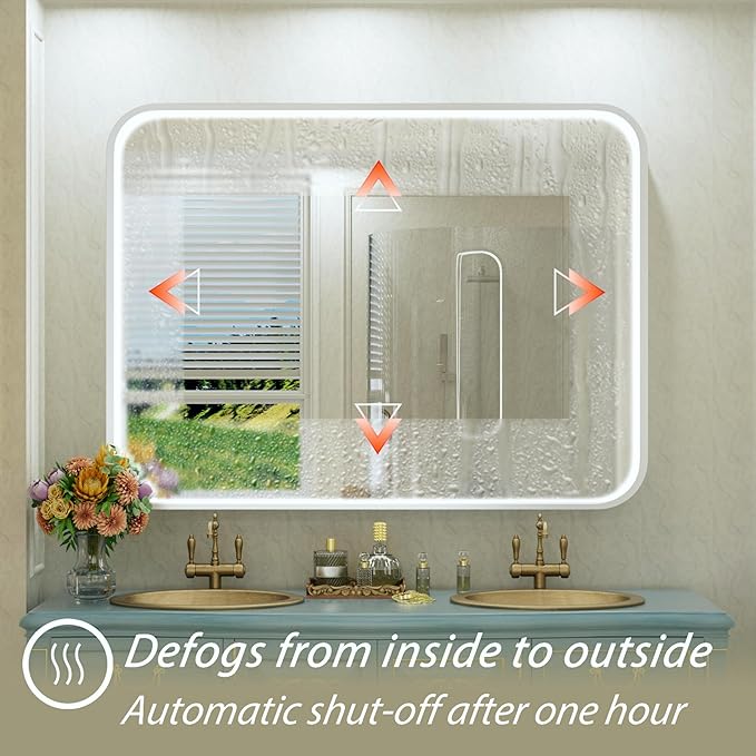 48x36 Inch Silver LED Bathroom Mirror with Lights, Adjustable 3000K/4500K/6000K, Framed Lighted Bathroom Vanity Mirrors for Wall, Anti-Fog, Stepless Dimmable, Memory, Horizontal/Vertical