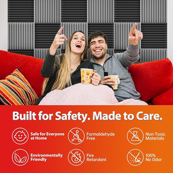 12 Pack Acoustic Panels – Sound Proof Foam Panels for Wall 12"x12"x2", Flame Retardant Wedge Acoustic Foam, High-Density Sound Absorbing Panels for Home Studio(Gray, 2" Thick 12 Pack)