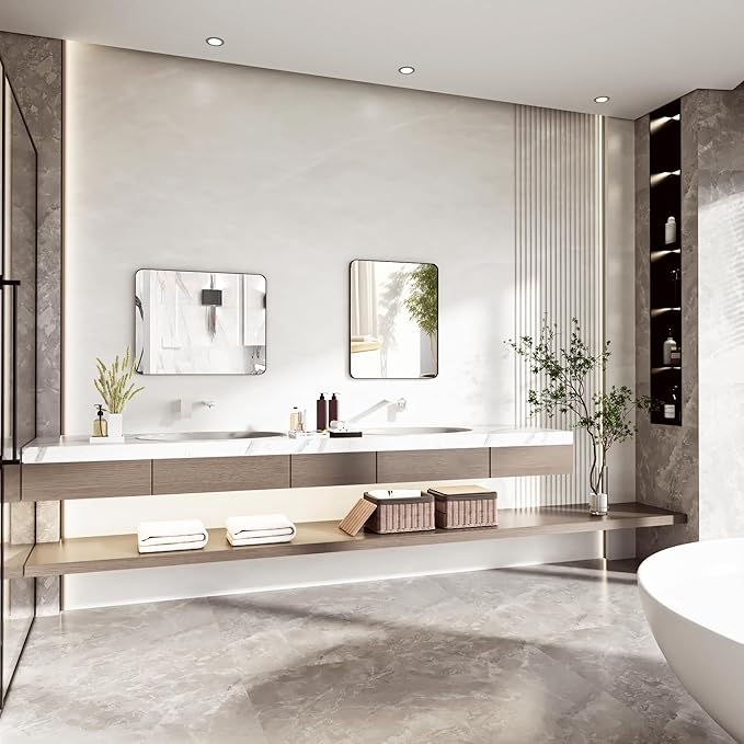 Black Bathroom Mirror 24X36 Inch Bathroom Vanity Mirror for Wall, Metal Frame Large Mirror, Tempered Glass, Modern Wall Mirror for Bathroom, Farmhouse, Horizontally or Vertically Hanging