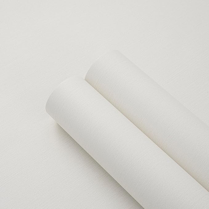 24"x393" White Grasscloth Peel and Stick Fabric Textured Contact Paper Linen Wallpaper Vintage Matte Frosted Waterproof Flax Seagrass Wallpaper for Bedroom Bathroom Kitchen (Off-White)