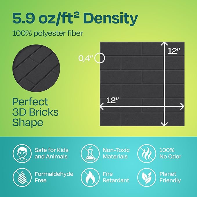 Acoustic Panels 18-Pack Soundproof Wall Panels 12"X12"X0.4" Brick Style Sound Panels Premium Sound Dampening Panels Easy Self Adhesive Installation - [Dark Gray]