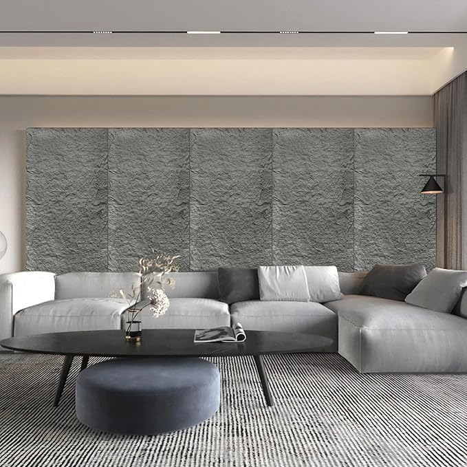 5-Pack 3D Faux Stone Wall Panels, PU Cement-Texture Wainscoting Panels for Interior Walls – Waterproof & Lightweight, Covers 38.7 Sq.Ft, 47.2" x 23.6", for TV Wall, Office, Living Room,Gray
