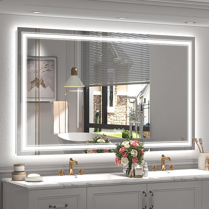 Led Bathroom Mirror 60x36, Large Dimmable Vanity Mirror with Lights, Backlit and Front Lighted LED Mirror for Wall, Anti-Fog, ETL Listed (Horizontal/Vertical)
