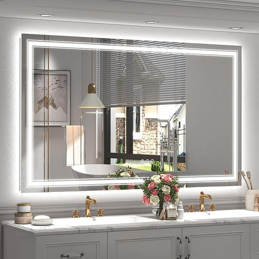 Led Bathroom Mirror 60x36, Large Dimmable Vanity Mirror with Lights, Backlit and Front Lighted LED Mirror for Wall, Anti-Fog, ETL Listed (Horizontal/Vertical)