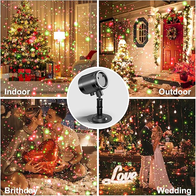 Christmas Laser Projector Light Outdoor: Green Red 2 Color Firefly Laser Lights, IP65 Waterproof Star Projector Lights Show Decor for Garden Yard Holiday Party, Christmas Halloween New Year Gift
