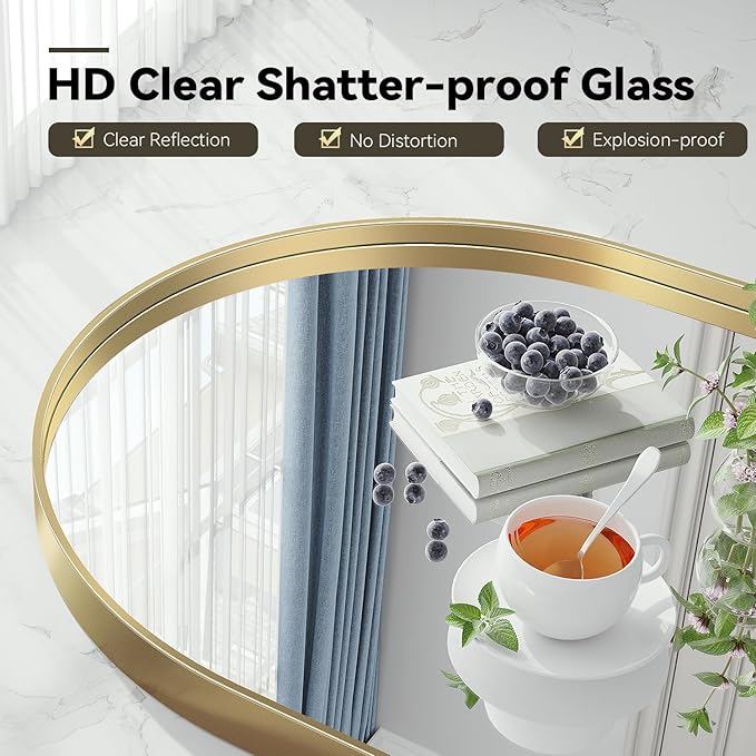 Brightify Arched Mirror, 30 x 40 Inch Gold Arch Mirror, Metal Frame Wall Mirror, Top Bathroom Vanity Mirror for Living Room Bedroom Mantle