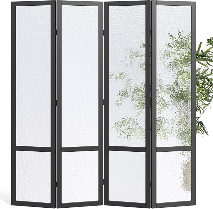 Acrylic Room Divider,4-Panel Freestanding Partition Screen, Frosted Translucent Privacy Panel - Lightweight Modern Divider for Home Office Studio (Black, 4 Panels)