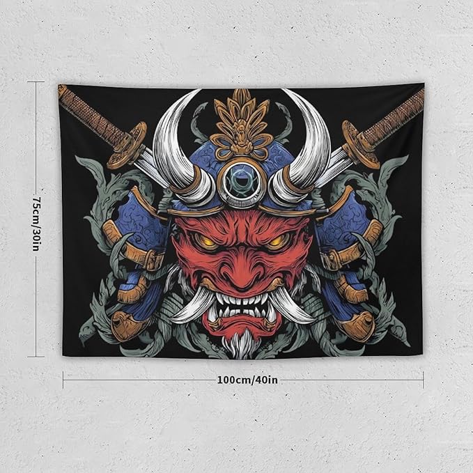 UUKXKUU Oriental Retro Mask Symmetry Samurai Japanese Tapestry Flag Backdrop Wall Hanging Large Wall Art Decor for Dorm Office Bedroom Living Room 30"×40"
