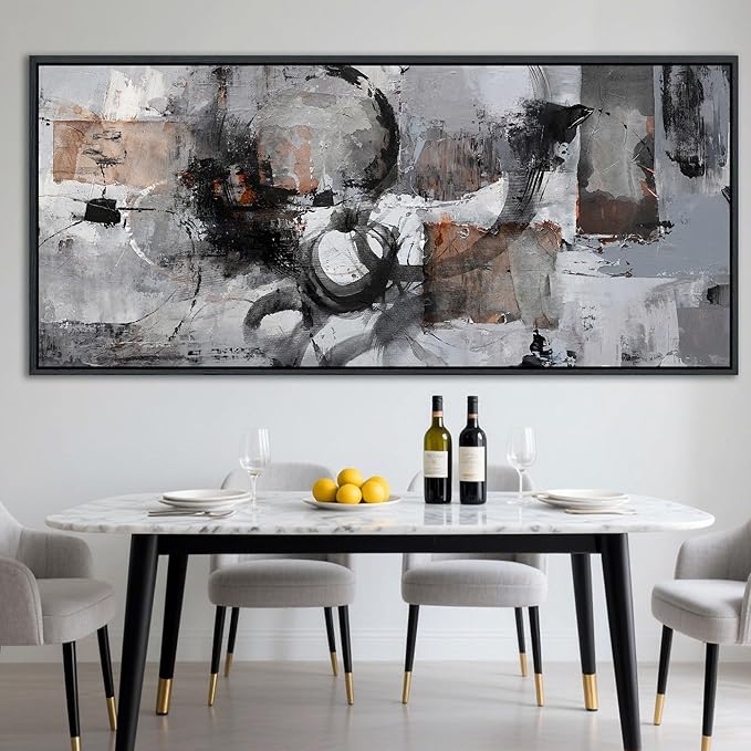 Large Abstract Black And Grey Canvas Wall Art Living Room Wall Decor Paintings Decorations Modern Wall Pictures for Bedrooms Framed Artwork for Walls