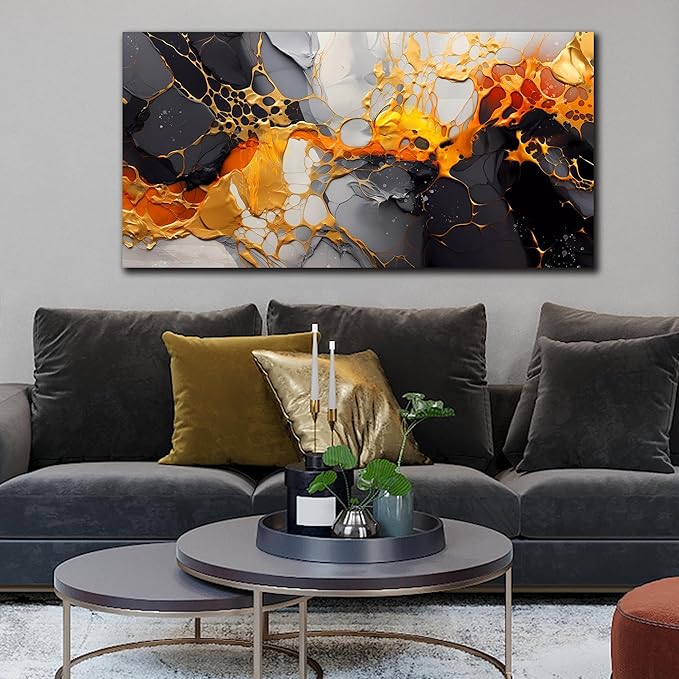 Abstract Canvas Wall-Art Living Room - Black and White Wall Art - Marble Wall Art for Bedroom Office Pictures 24" x 48"