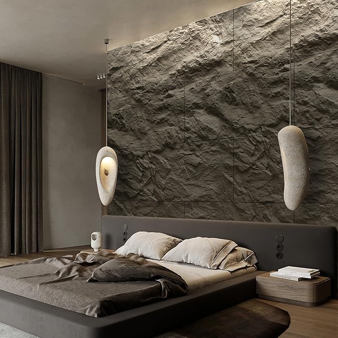 KASARO 3D Faux Stone Wall Panels, 4 PCS PU Wainscoting Panel for Interior Wall Decor, Cement Texture Thicker Accent for Home, Office, 43.3 × 23.6 inch, Grey