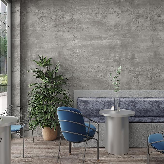 48"×591" Large Size Extra Wide Thick Light Grey Concrete Wallpaper Peel and Stick Waterproof Grey Concrete Contact Paper Vinyl Industrial Gray Cement Sticker for Gym Bedroom Living Room Walls