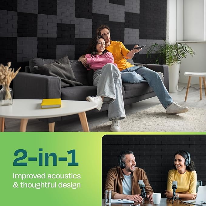 Acoustic Panels 18-Pack Soundproof Wall Panels 12"X12"X0.4" Brick Style Sound Panels Premium Sound Dampening Panels Easy Self Adhesive Installation - [Deep Black]