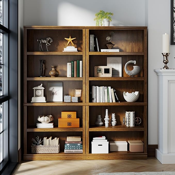 70 in Tall Bookcase, White Bookshelf Open Storage 5-Tier Shelves, 33 inch Wide Floor Standing Indoor Furniture, Book Cases for Home School Library Office Bedroom Kids, Vintage Oak 5 Tiers