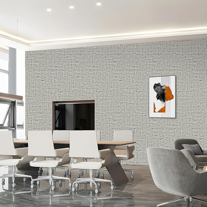 15.75"x590.6" Gray Grasscloth Wallpaper Peel and Stick Removable Textured Wall Paper Self Adhesive Contact Paper Faux Linen Cabinets Drawers Bookshelves Thickened Waterproof Shelf Vinyl Roll