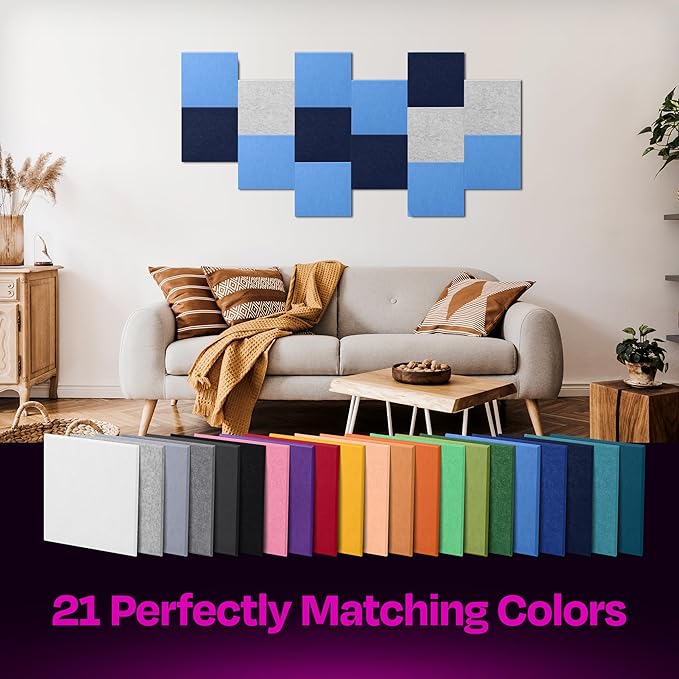 Acoustic Panels 12-Pack - 12"X12"X0.4" Sound Panels - High Density Sound Dampening - Grand Blue Square