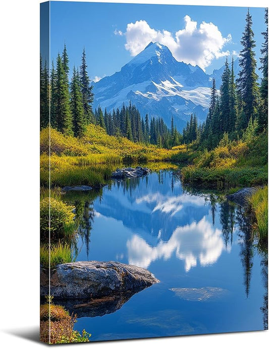 Mount Rainier Wall Art Mountains Pictures Living Room Decor National Park Canvas Prints Posters Nature Landscape Wall Decor Forest Lake Scenic Painting Artwork for Bedroom Home Decoration 32x48"