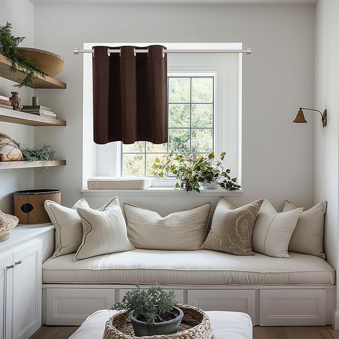 ChrisDowa Blackout Curtains 36 Inches Long for Living Room, Grommet Thermal Insulated Room Darkening Curtains for Bedroom (1 Panel Set, Brown, 42W x 36L)