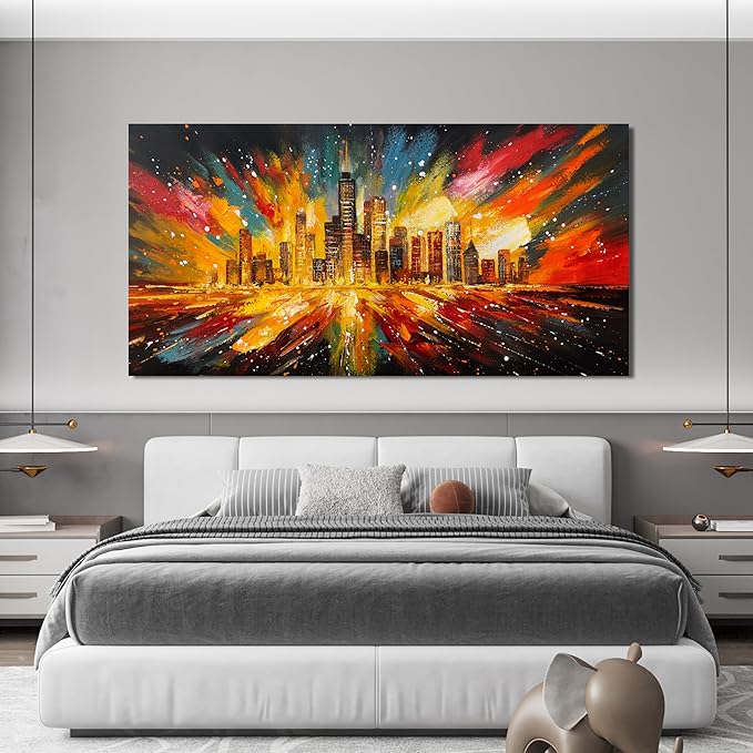 Canvas Wall Art Decor Large Wall Art Pictures for Living Room Large Artwork for Walls Modern Abstract Wall Art Prints Art Work for Wall Decor Colorful City Wall Art Bedroom Office Decor 29" X 58"
