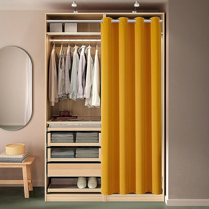 ChrisDowa Blackout Door Curtain for Doorway Privacy, Grommet Closet Curtain for bedroom closet door, Thermal Insulated Temporary Door Cover Room Divider Drapery (1 Panel, Mustard Yellow, 34 x 80 Inch)