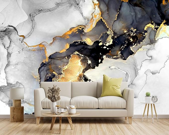 -Grey and White Marbled Fabric Wallpaper Living Room Abstraction Art Bedroom Bathroom Large Wall Mural- 160"x108"（ not Peel and Stick）