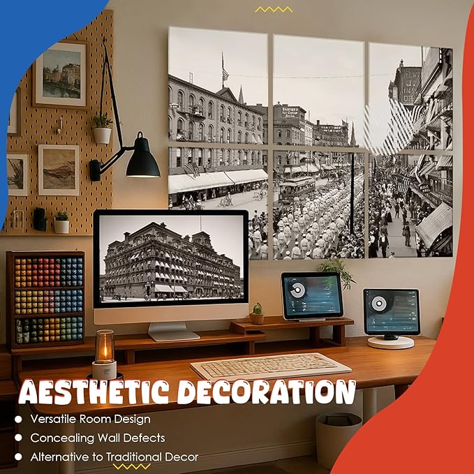 Acoustic Wall Panel 6 Pack, 23.6"x23.6"Decorative Art Soundproof Panel, Sound Absorb Self-Adhesive Panel, Acoustic Treatment for Studio, Home Theater, Office (Spectacle March 1900)