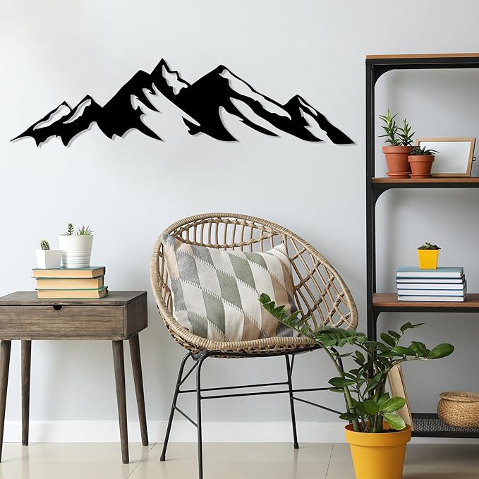 Metal Mountain Wall Art, Mountain Iron Wall Sculpture, Wall Décor for Office, Living Room, Bedroom, Over Fireplace Decor, Modern Large Decor for Outdoor, Farmhouse Decorations, Nature Scene Art
