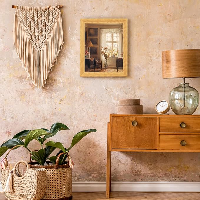 Brivoria Framed Canvas Wall Art Vintage Decor, Realistic Scandinavian Interior with Sunlit Window, Chair, Greenery and Autumn Light for Hallway Reading Nook Bathroom or Cozy Nature Display, 13"x16"