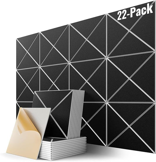 22 Pack X-Line Design Acoustic Panels, 12" X 12" X 0.4" Self-Adhesive Sound Proof Foam Panels for Walls, Soundproof Wall Panels for Home & Office (Black on White)
