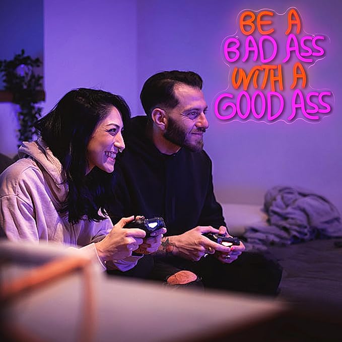 Be A Bad One With A Good One Neon Sign for Wall Decor Orange Pink Light Up Sign with Adjusted Switch Usb Powered Pretty Letter Led Sign for Party Birthday Bar Pub Club Decoration(12.6*12.6 in)