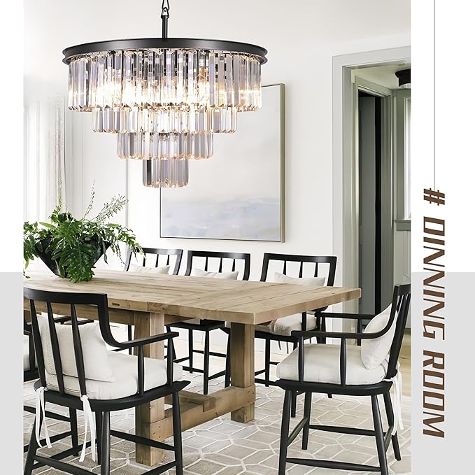 9 Lights Crystal Modern Contemporary Chandeliers Pendant Ceiling Light 4-Tier Chandelier Lighting for Dining Room Living Room Bedroom Girls Room Dia 23.6"