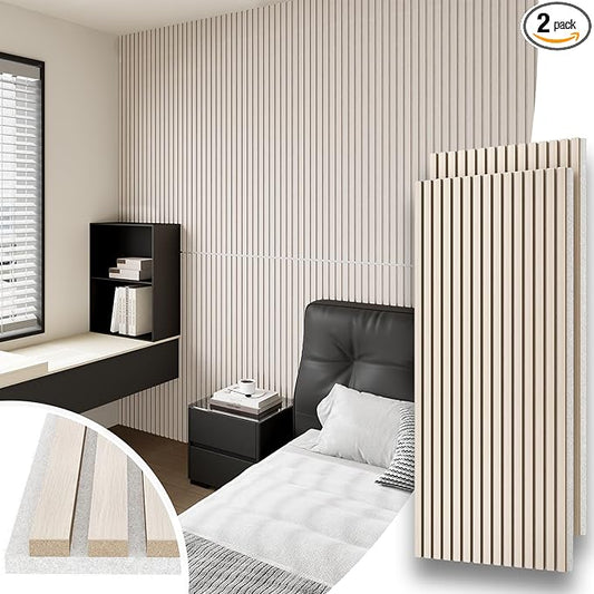 2 Panel Wood Slat Acoustic Panel 48" x24" for Sound Absorbing, Soundproof Wood Slat Panel Cover 16 Sq.Ft, 3D Fluted Sound Absorbing Paneling for Wall Decor, Living Room, Bedroom, White Oak