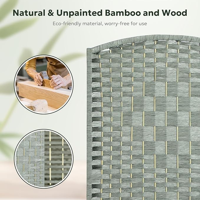 JOSTYLE Room Divider 6FT Room Divider Panel Folding Privacy Screen Hand-Made Wall Divider Indoor Portable Room Partition Dividers 2-in-1 Multifunction Divider for Room Separation (Grey, 6 Panel)