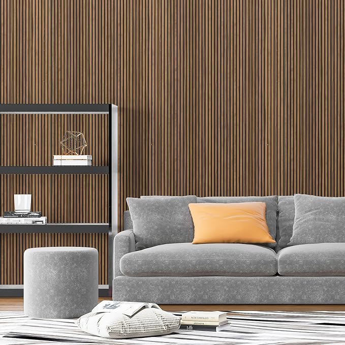 Art3d 4-Pack Glue-On Fine Bar Wainscoting Panel for Interior Wall Decor - 104 x 12 Inch Polystyrene Ultralight Slim Slat Wall Panels for Living Room Bedroom, Rosewood