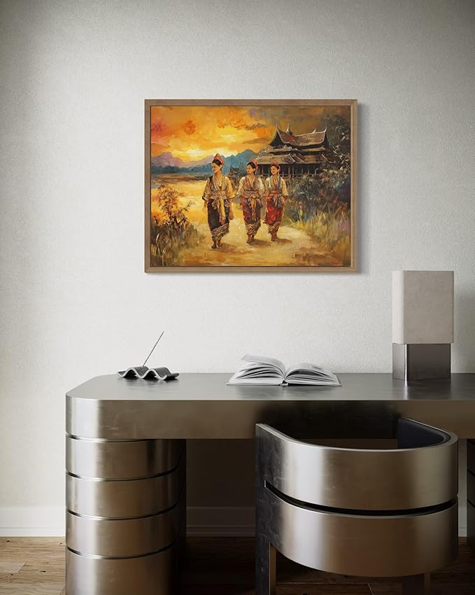 Laos Art Print Poster, Asia Oriental Countries Culture Wall Art Asian Paintings for Bedroom Bathroom Living Room Decor 97 (Laos, 8 x 10 inches, Wood Frame)
